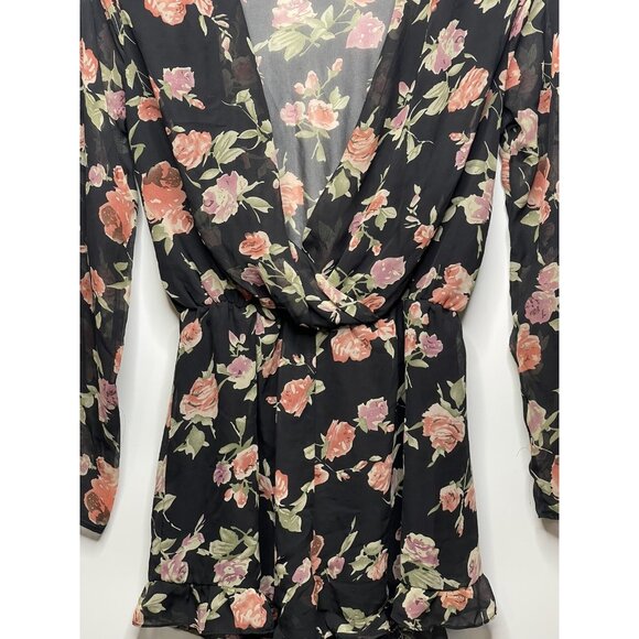 Cecico Romper Women’s M Black Pink Floral Design - Picture 2 of 8